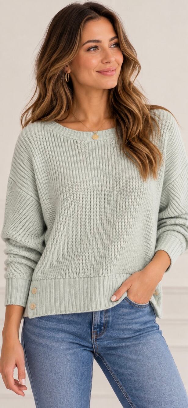 NWOT Ann Taylor Mint Green Chunky Knit Button Detail Sweater Pullover Size Small